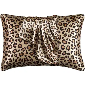 Silky Satin  Pillowcases Pack of 2, 13x18 Inches  Print Travel Pillowcases with Envelope Closure, Small  Pillow Cases Covers,  Leopard