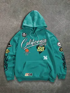 Hoodies for Men Graphic Letter Print Long Sleeve Drawstring Sweatshirt Pullover Tops with Pocket Soft Comfortable Loose Fit Casual