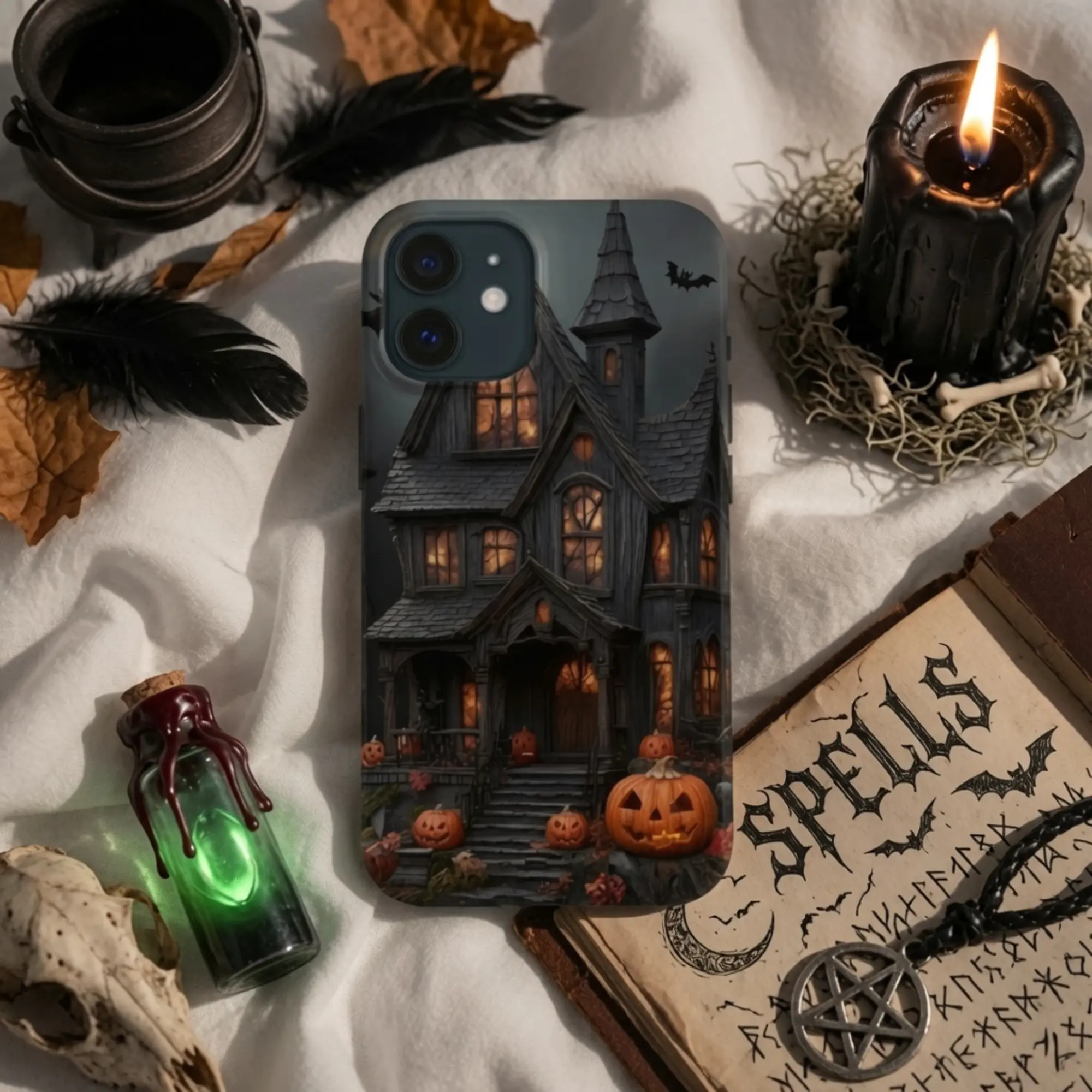 Haunted Mansion Halloween Phone Case,Tough Case for iPhone 17 16 15 14 13 12 11 Plus Pro Max and Samsung Galaxy S26 25 24 23 Series, Spooky Gothic Phones Cover Gift, Scary Ghost Phone Protector, Horror Creepy Cases for Women