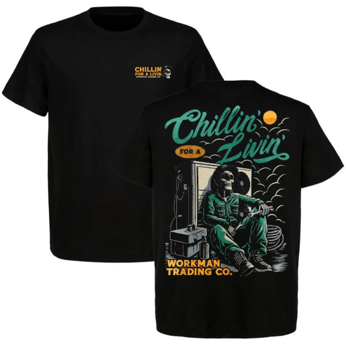 Men's 'Chillin For A Livin' Print Graphic T-Shirt, Funny HVAC Technician Gift, Relaxed Fit, Breathable Short-Sleeve Cotton Workwear