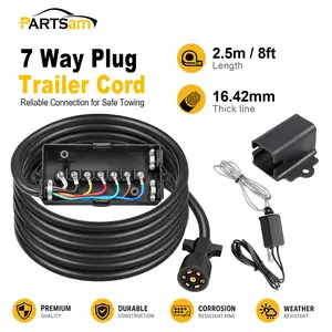 Partsam 7-Way Trailer Wiring Harness Kit, 8ft Trailer Cord with 12V Breakaway Switch & Plug Holder, 7-Gang Waterproof Junction Box for Vehicle Accessories