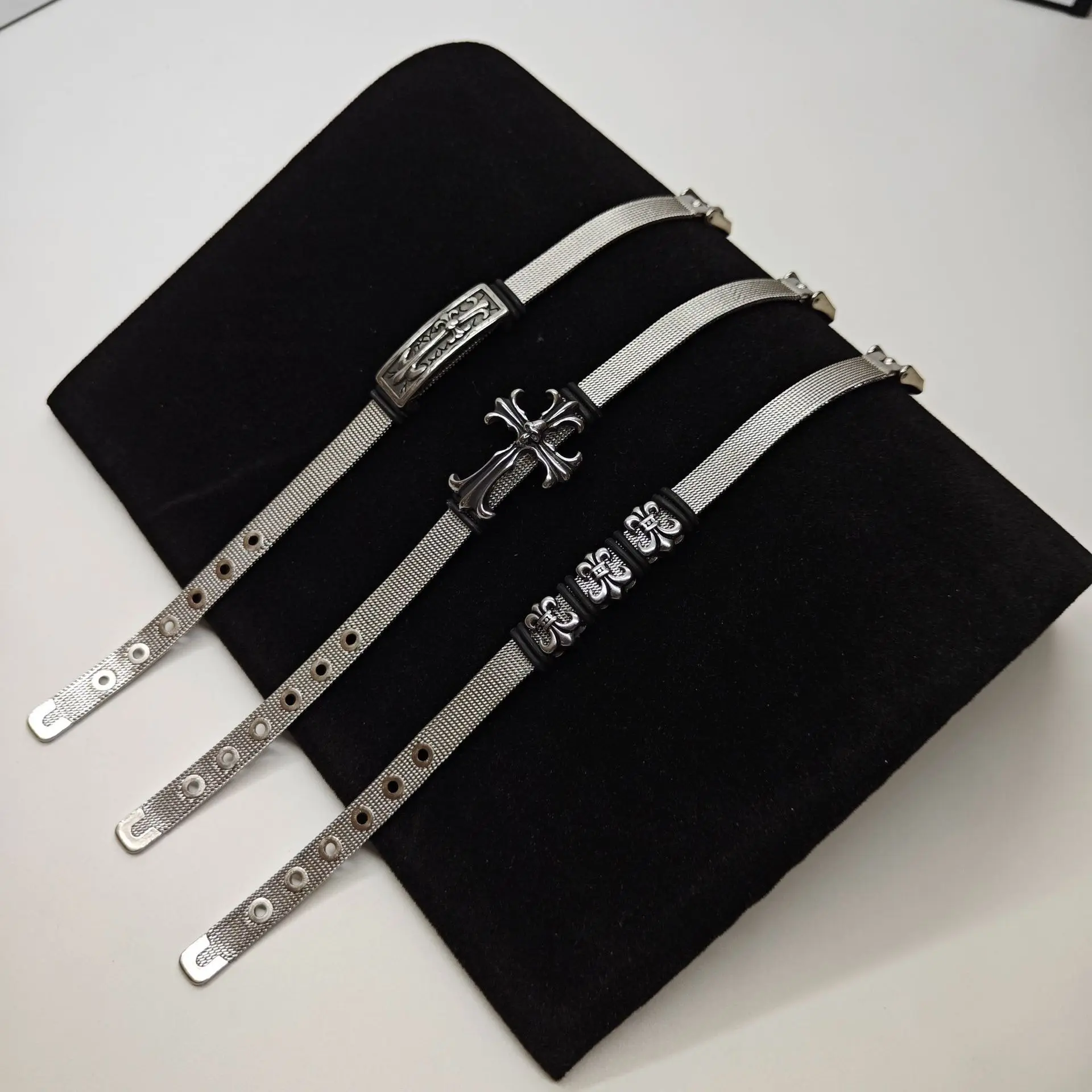 Gothic Metal Ornament PU Leather Bracelet Set Adjustable Buckle Punk Wristband Jewelry