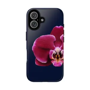 Blue Background Purple Orchid Phone Case - Stylish Tough Protection with Unique Modern Pattern for Everyday Use & Gift Giving - Lexan Plastic with UV Protection & Lay-Flat Bezel
