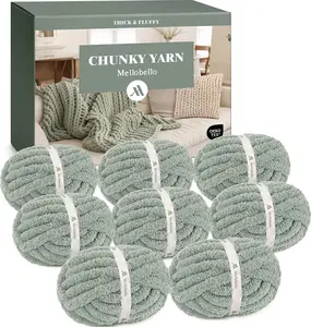 Jumbo Chunky Yarn for Hand Knitting - Super Thick Chenille Chunky Yarn for Crocheting - Extra Soft Bulky Fluffy Blanket Big Yarn 8 Jumbo Pack (27yds,8 oz Each Skein) Sage Green