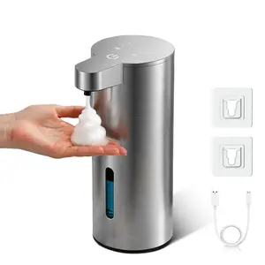Stainless Steel Automatic Foaming Soap Dispenser, 360ML Large Visible Liquid Tank, IP67 Waterproof, Type-C Rechargeable Last 90 Days, Wall Mount & Countertop Dual Use, Works for Foam Soap / Diluted Liquid Soap for Bathroom, Kitchen, Hotel, Hospital