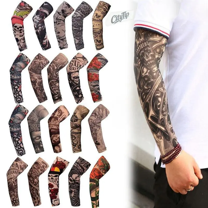 10Pcs Temporary Tattoo Cooling Arm Sleeves - Comfortable, Flexible Fit, UV Protective Tattoo Print Sleeves - Nylon Spandex for Cycling, Fishing, Outdoor Sports - TikTok-Trending SunSafe UPF Protection, Golf