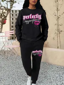 Women's Butterfly Print Sweatshirt & Pocket Sweatpants Set, Casual Long Sleeve Round Neck Pullover & Jogger Pants, Ladies Fall & Winter Sports Clothes