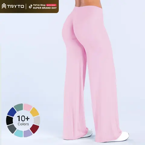 TRYTO Sav Wide Leg Pants Wide Leg Trousers Mid Waisted Flare Leggings Women Yoga Pants Bootcut Leggings Tummy Control Butt Lifting Sculpting Stretchy Workout Gym Wear #BackToSchool