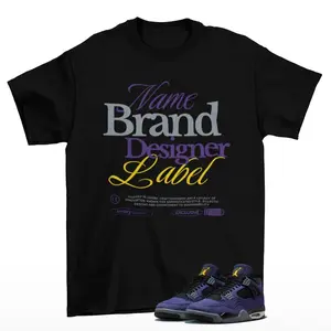 Designer Label Sneaker Shirt Black to Match Jordan 4 Imperial Purple