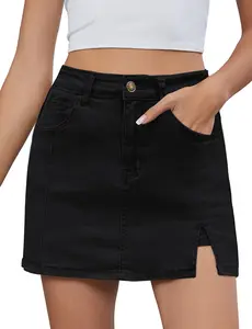 luvamia Palda Minimalist High Waisted Mini Casual Oversize Skirt with Side Slit for Women Soft Black Denim Jean Shorts Stretchy Fit Summer Bottom