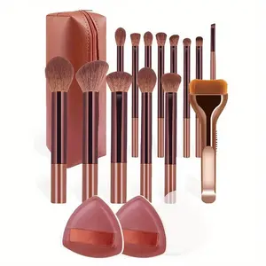 17pcs Makeup Tool Set, Includes 14 Brushes, 1 Makeup Bag, 2 Cushion Accessories, Foundation Brush, Blush Brush, Powder Tools