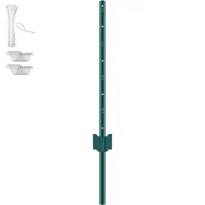 VEVOR 3 Feet Fence Post, 10 Pack T-Post Heavy Duty Metal Fence Posts, Sturdy Steel Fence Stakes for Garden Yard, Lawn, Farms and Outdoor Wire Fencing, Green