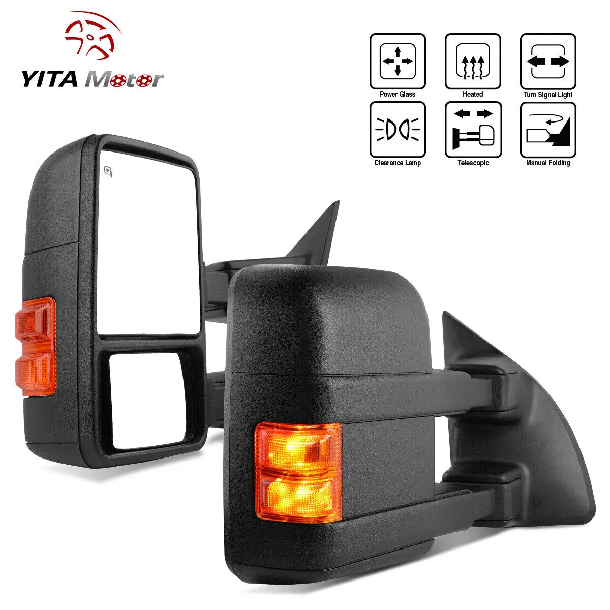 OEDRO Towing Mirrors Car Accessories Compatible for 1999-2007 Ford F250 F350 F450 F550 Super Duty/2001-2005 Ford Excursion Tow Mirror Power Heated with Turn Signal Light