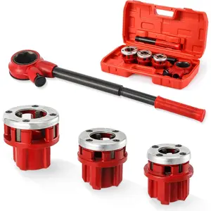 Pipe Threader Ratchet Kit, Manual Ratcheting Pipe Threading Tool Set with 3 NPT Dies 1/2" NPT, 3/4" NPT, 1" NPT,Cast Iron Pipe Threading Set for Galvanized Aluminum Iron Copper PVC Pipes