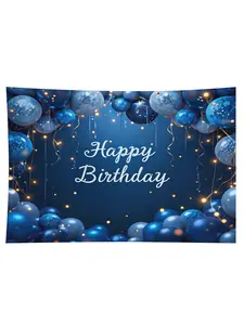 3D Blue & Silver Birthday Backdrop - Premium 100% Polyester Soft & Fade-Resistant Photography Banner with Balloons, Ribbons & "Happy Birthday" Text - Perfect for Indoor/Outdoor Parties, Home Decor & Photo Booths
