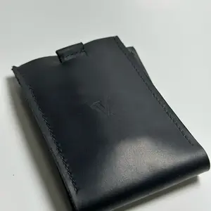 Men's Minimalist Leather Wallet - Handmade Slim Front Pocket Card Holder with Custom Initials - Black EDC Wallet, Ideal for Men's Gift Ideas