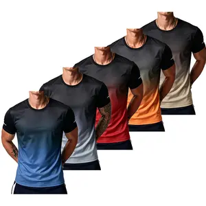 Pack of 5 men’s casual lightweight short-sleeve tops featuring a stylish gradient design; soft, comfortable, breathable, versatile, moisture-wicking—ideal for everyday wear, travel, leisure, workouts, and outdoor activities.fathersdaygift