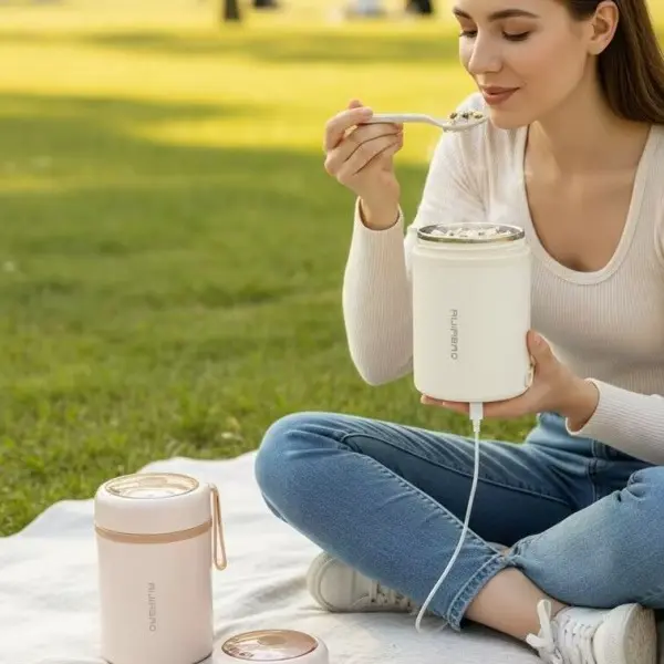 Portable Self-Heating Breakfast Mug – 304 Stainless Steel Electric Travel Thermos with USB Charging, Car & Home Use, Keep Beverages Warm for Hours, Ideal for Coffee, Milk, Soup