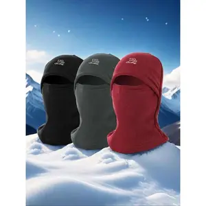 Unisex 3pcs Letter Embroidery Balaclava Hat, Multifunctional Windproof & Warm Balaclava Hat, Outdoor Sports Hat for Cycling Skiing, Thickened Fleece Riding Warm Hat