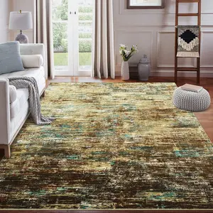 GARVEE Area Rug 10x13 Washable Rugs for Living Room Modern Abstract Rug for Bedroom Contemporary Colorful Office Carpet Low Pile Neutral Soft Nursery Rug Non Slip Farmhouse Rug Brown