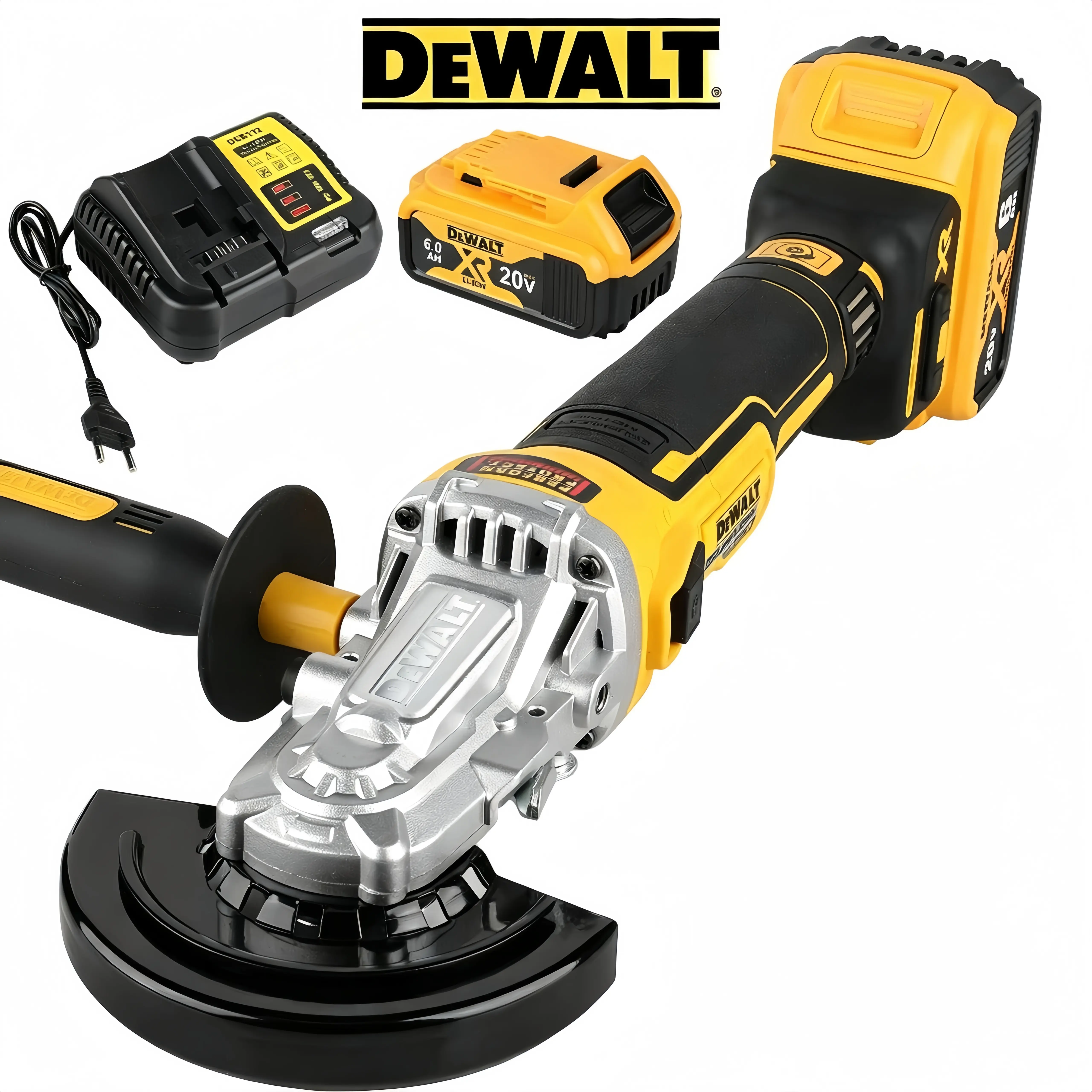 DEWALT DCG405FN 20V MAX Brushless Cordless Angle Grinder - 5 in (125mm) Flat-Head, 9000RPM, Electronic Brake, E-Clutch, Anti-Kickback, Soft-Start, 2-Position Side Handle, Bare Tool for Metal Cutting, Narrow-Corner Construction Repair