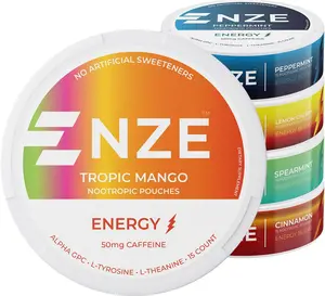 NZE Caffeine Nootropic Pouches (Variety Pack) - Energy Pouches with 50mg Caffeine, Alpha GPC, L-Tyrosine & L-Theanine with No Sugar or Artificial Sweeteners - 15 Pouches Per Can - 5 Pack