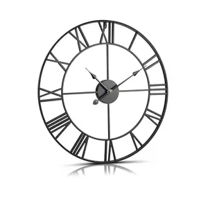 summervibes VEVOR 24-in Metal Wall Clock, Roman Numerals, Battery-Operated Non-Ticking Silent Lightweight Classic Round Clock, Easy-Mount Hanging Decor for Living Room, Bedroom, Home Improvement & Building Supplies Use, Black,