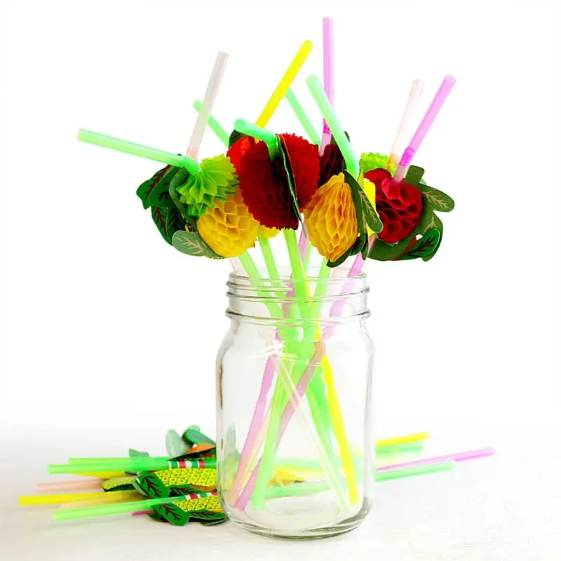 BarConic® Bendy Accordion Paper Drink Straws - 50-Pack Bar Utensils, 0.25" Diameter, 9.5in Fruit Theme, for Cocktails, Pool Parties, Bendy Straw