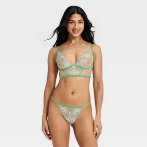 Women's Embroidery Lace Lingerie Corset & Thong Set - Auden Green S