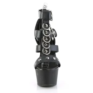 Women's 6-Inch Platform High Heels, ASPIRE-658 Black Faux Leather Footwear Sandals