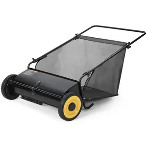 26" inch Push Lawn Sweeper with Large Capacity 7 Cu. Ft. Hopper Bag Manual Leaf Collector Grass Sweeper Adjustable