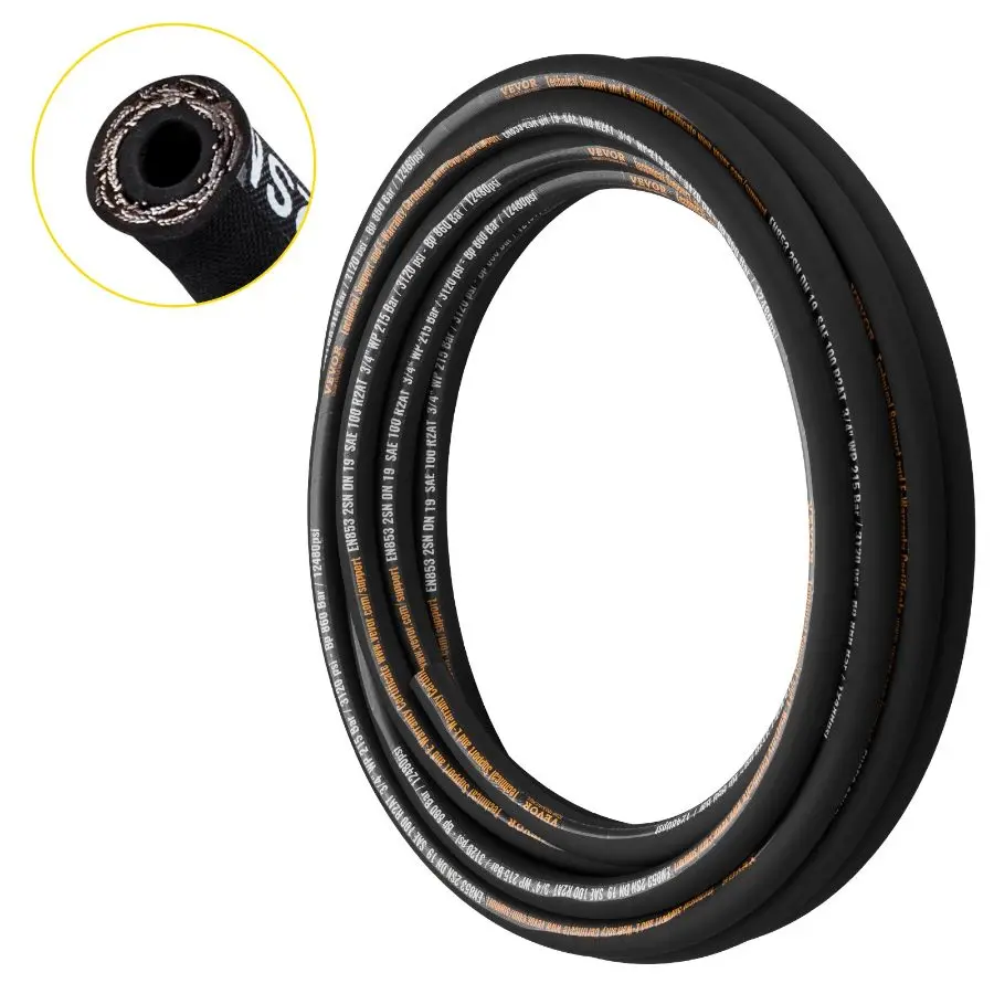 【Summerfinds】  3/4 in x 50 ft Coiled High Pressure Steel Braided Hydraulic Hose, 3120 PSI Rubber Hose with 2 High-Tensile Steel Wire Braids, Flexible Pipe for Hydraulic Oil (-20 to 140°F), High Pressure Hose