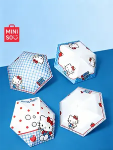 MINISO Hello Kitty Pocket Series Sun Protection Umbrella, Cute Mini Portable 5-Fold Dual-Use Umbrella, UPF50+ Anti-UV Black Coating Shade Parasol, Lightweight Compact Travel Rain Sun Umbrella for Girls Daily Outdoor Commute#Summervibes