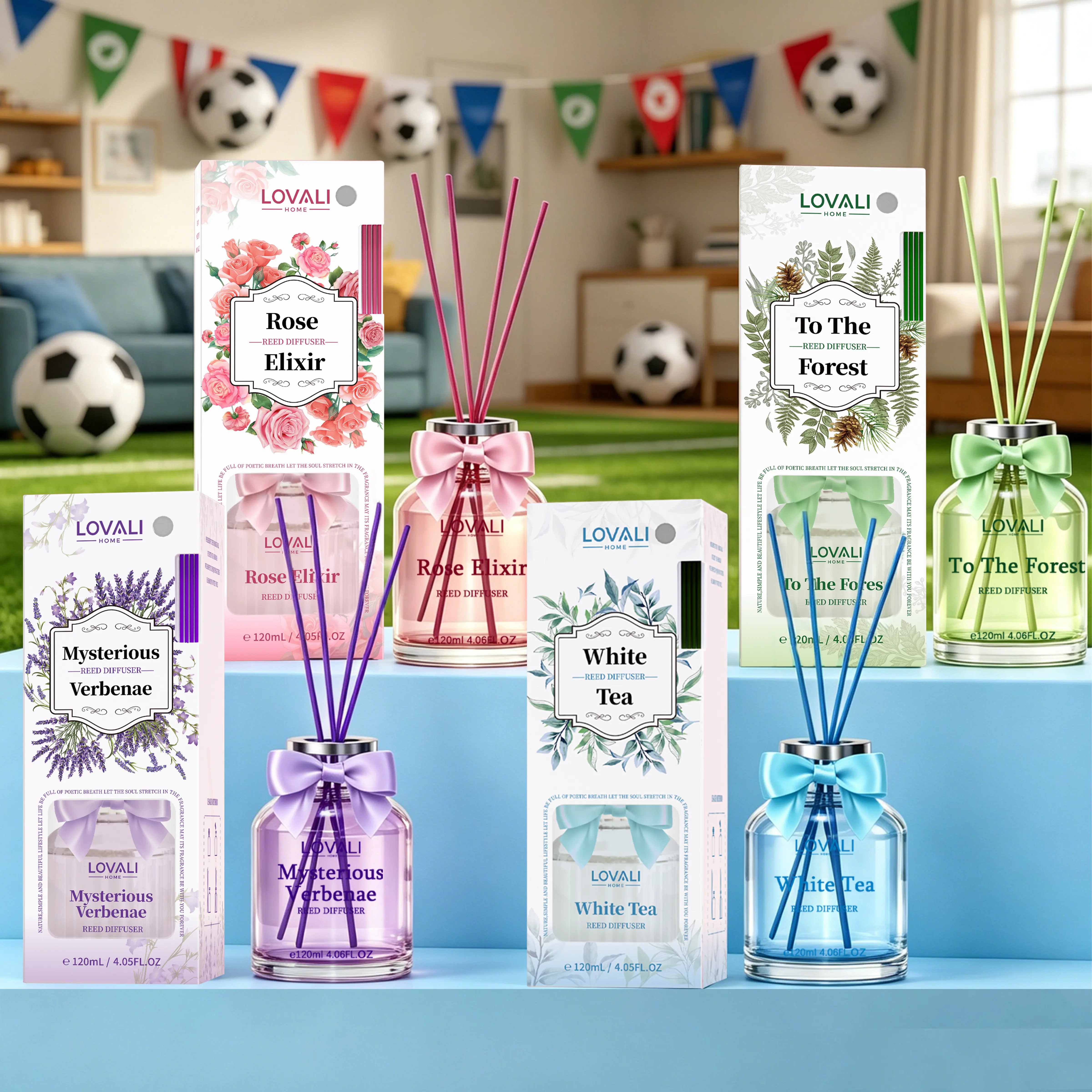 120ml 4-Pack Scented Glass Reed Diffuser Bottles, Fragrance Refill Scented Oil Diffusers Home Decor Accessory, 4 Aroma Options (Rose, Pine, Lavender, White Tea), Long-Lasting Air Freshener, Ideal for Bedroom, Sophisticated Home Gift