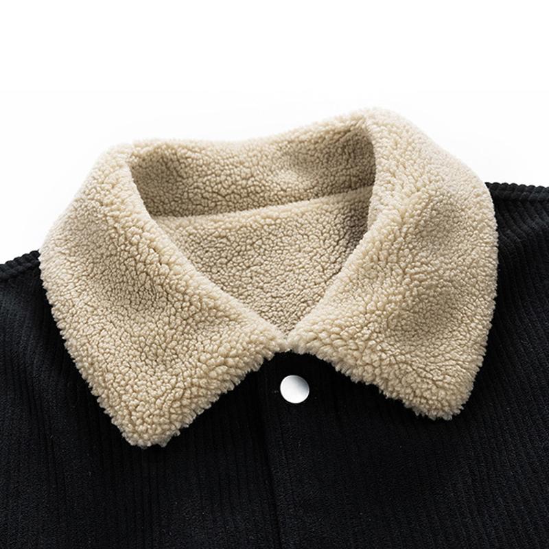 Men's Winter Corduroy Lined Fleece Collar Single Breasted Jacket - Thick Warm Coat with Ribbed Cuffs & Fashion Front Placket; Perfect for Outdoor Hiking, Jogging, Fishing, Gym Workouts or Casual Daily Wear; Fleece Lining Provides Windproof Structure.