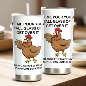 1pc 20oz Funny Rooster Print Stainless Steel Mug Portable Coffee Mug with Cup Lid and Straw Car Mug for Home Office and Travel Options Tumbler Insulated Bottle