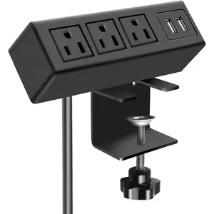 3 Outlet Desk Clamp Power Strip with USB Ports, Desktop Power Strip Surge Protector 1200J. Table Mount  Power Station, on Edge Power Outlet 125V 12A 1500W.