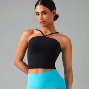 Colorfulkoala Women's Dreamlux Cross-Strap Crop Tank Adjustable Removable Straps Built-in Liner with Removable Pads Retro 90s