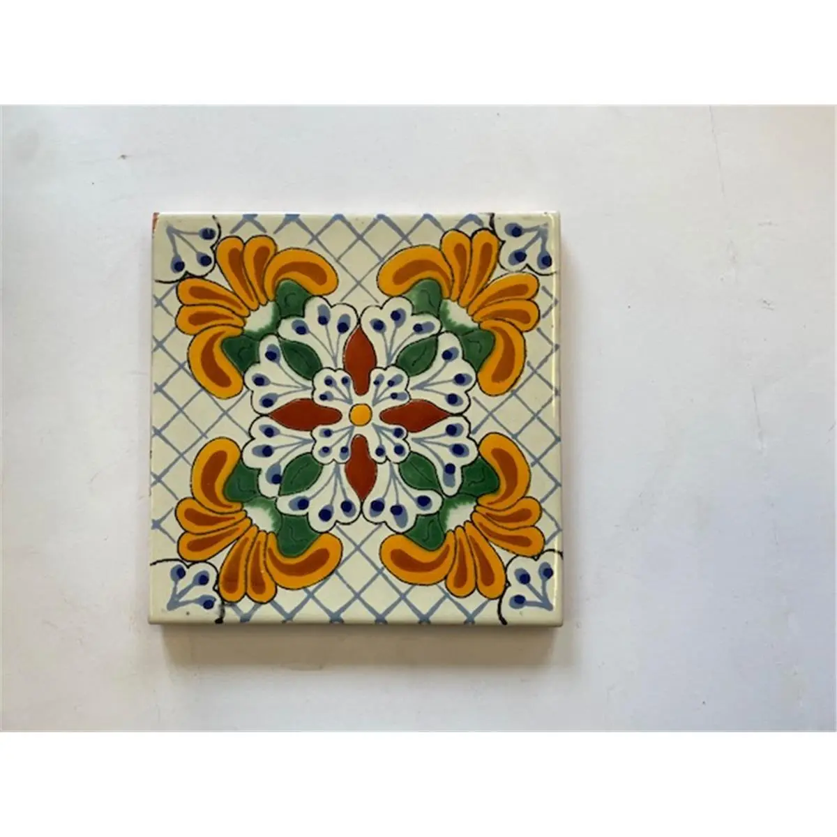 Glossy Talavera Ceramic Tiles L121 - 6x6 in., Mexican Decorative Tiles for Home Improvement, Building Supplies, Roofing & Flooring - Pack of 4, Glossy Ceramic Tiles