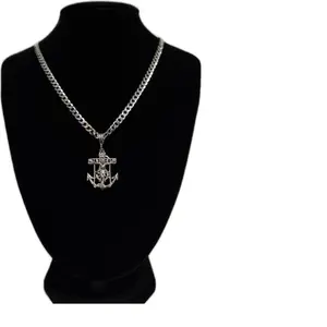 Anchor pendant with Christ with 5mm SOLID Cuban chain, both 925 silver