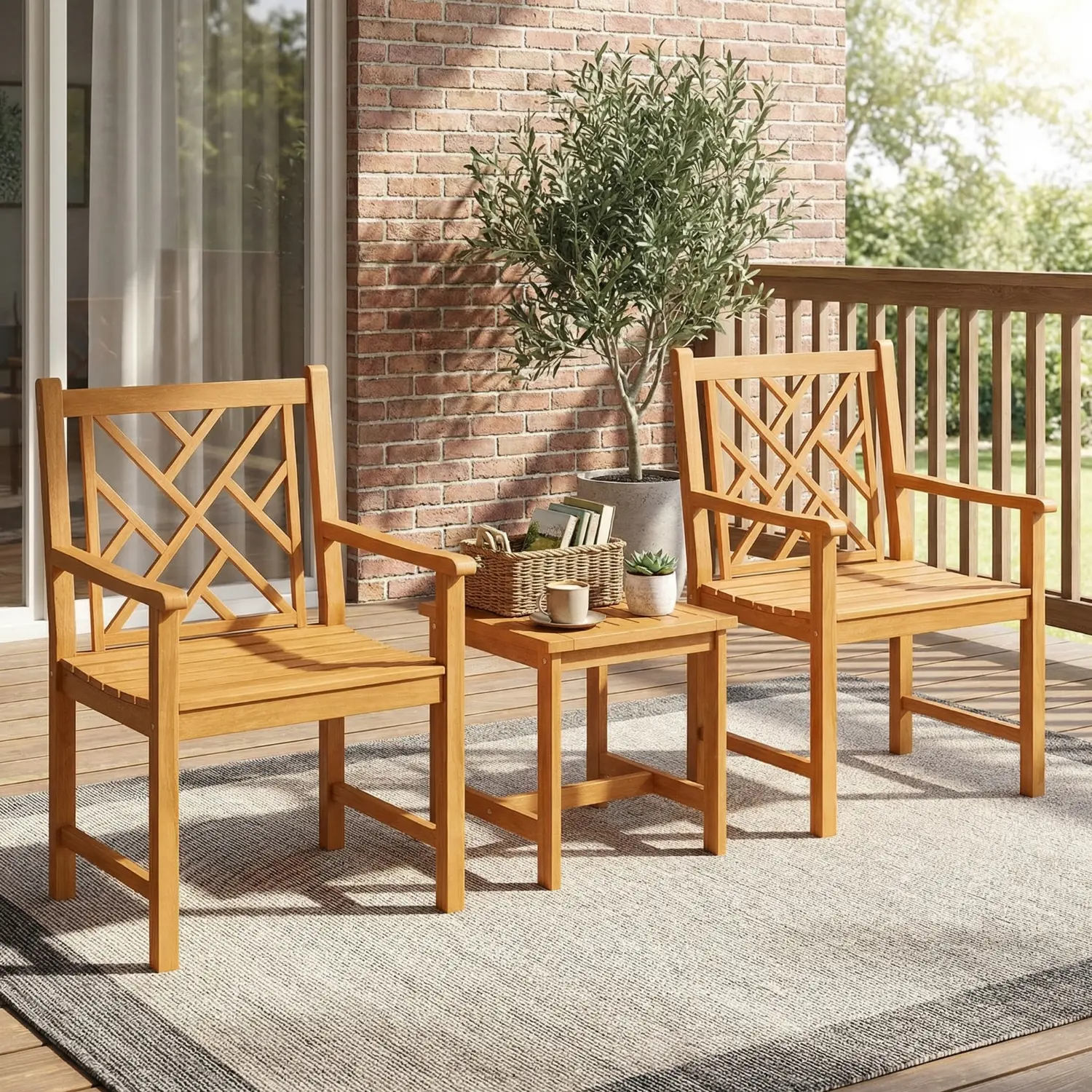 Spaco Set of 2 Outdoor Dining Chairs – Acacia Wood Patio Chairs with Cross-Pattern Backrest for Garden, Deck, or Bistro Seating, Patio Outdoor Furniture, Outdoor Deck Furniture