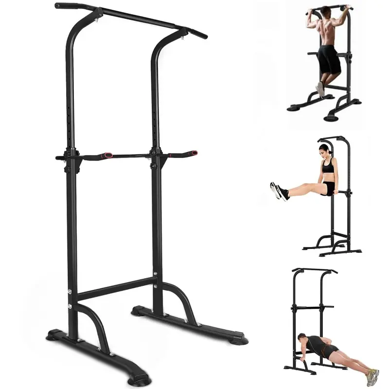 FIZCKEOM Power Tower Pull-Up Bar & Dip Station, Adjustable Height Heavy-Duty Sturdy Steel Strength Training Equipment, Space-Saving for Home Gym & Garage Workouts