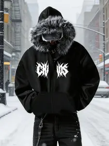 High Street Dark Style Parka, Hooded Sweatshirt Couple Set, Gothic American Vintage Clean Fit, Loose Zipper Jacket, Plush Hat Design