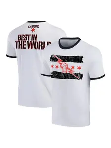 2025 Summer 3D Printed Wrestler CM Punk T-shirt Sports Men's White/Black CM Punk World's Best Ringtone