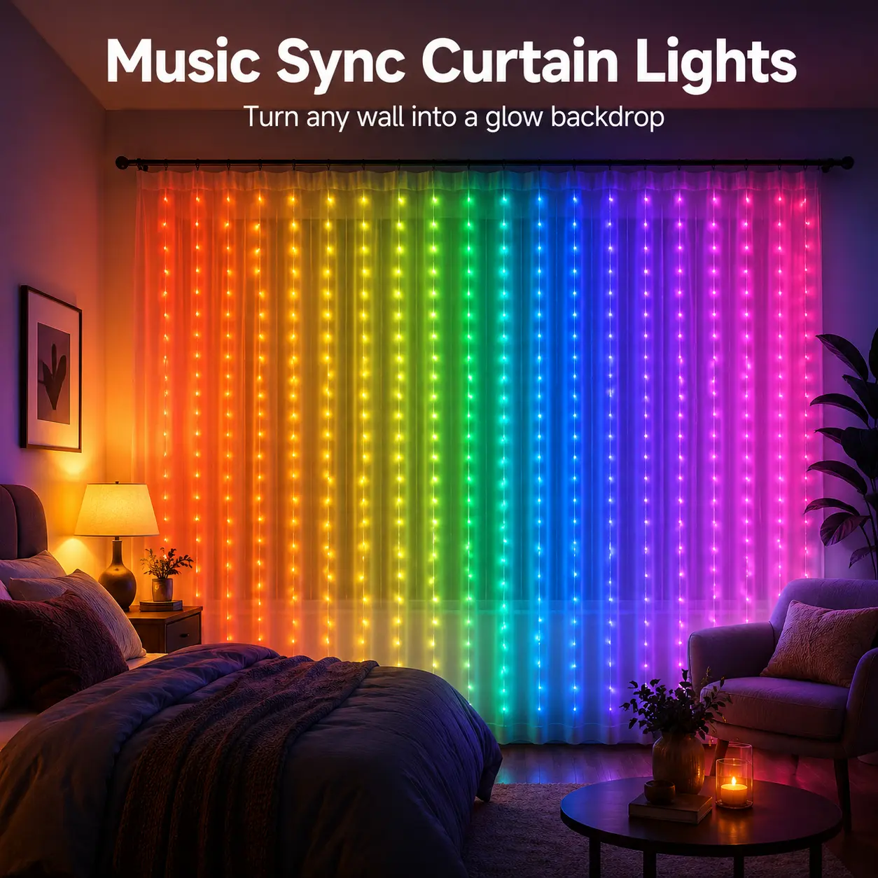 Smart RGB LED Curtain Lights (400/800 LEDs) - App & Remote Control, DIY Pattern Display, USB-Powered, Adjustable Brightness LED, Customizable RGB Color Changing Lighting, Holiday Decor for Gaming Rooms, Wall Hanging