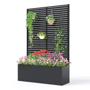 Metal Planter Box with Trellis, 71"X47"X16" Privacy Planter for Patio, Large Raised Garden Bed with Privacy Screen for Climbing Plants, with Drainage Holes, 15.7" Deep Planting Bed