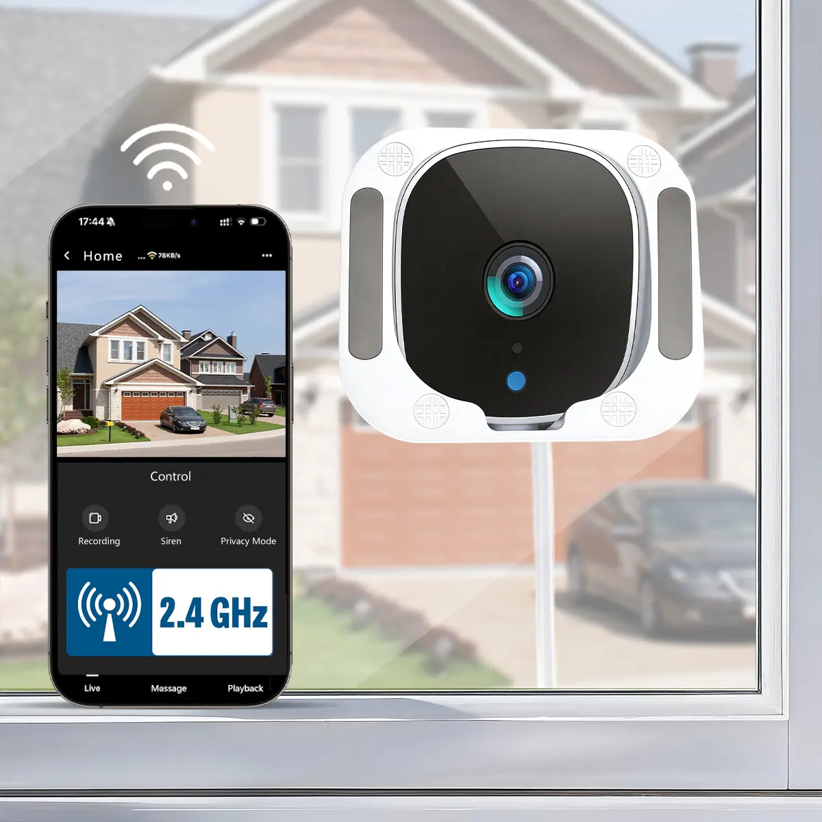 Smart Window Stick Camera, 2.4G WiFi Indoor Security Cam, Dual Storage Support, Two-Way Talk, Motion Detection, IR Night Vision, No-Drill Install for Home & Pet Care, WiFi Indoor Cameras