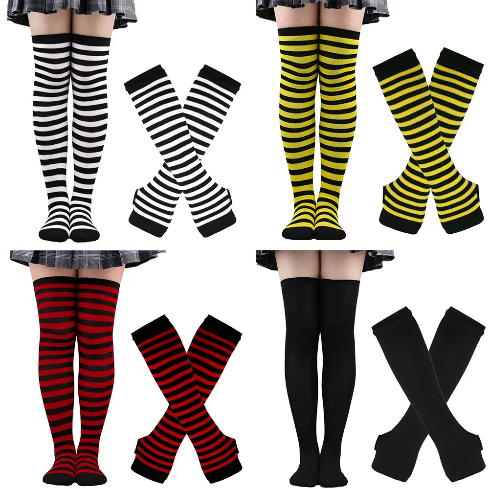 High Knee Striped Socks Glove Set for Festivals Parties Lucky Clover Socks Gift Set