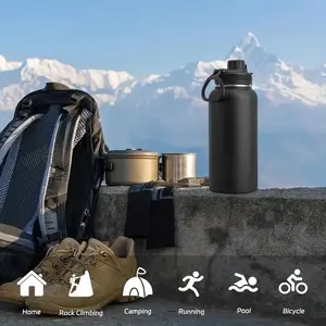 No Dents on The Ground 1pc 32oz Stainless Steel Insulated Water Bottle Double Wall Vacuum Insulation BPA Free Portable Reusable Tumbler Mug DC-X9-Black Leak-proof Lid Shatter-proof Flasks Drinkware