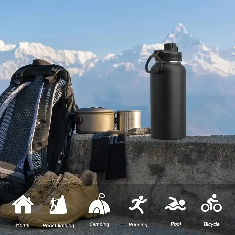 No Dents on The Ground 1pc 32oz Stainless Steel Insulated Water Bottle Double Wall Vacuum Insulation BPA Free Portable Reusable Tumbler Mug DC-X9-Black Leak-proof Lid Shatter-proof Flasks Drinkware